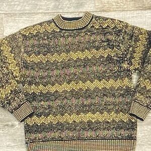 Men's Black and Gold Patterned Turtleneck Sweater